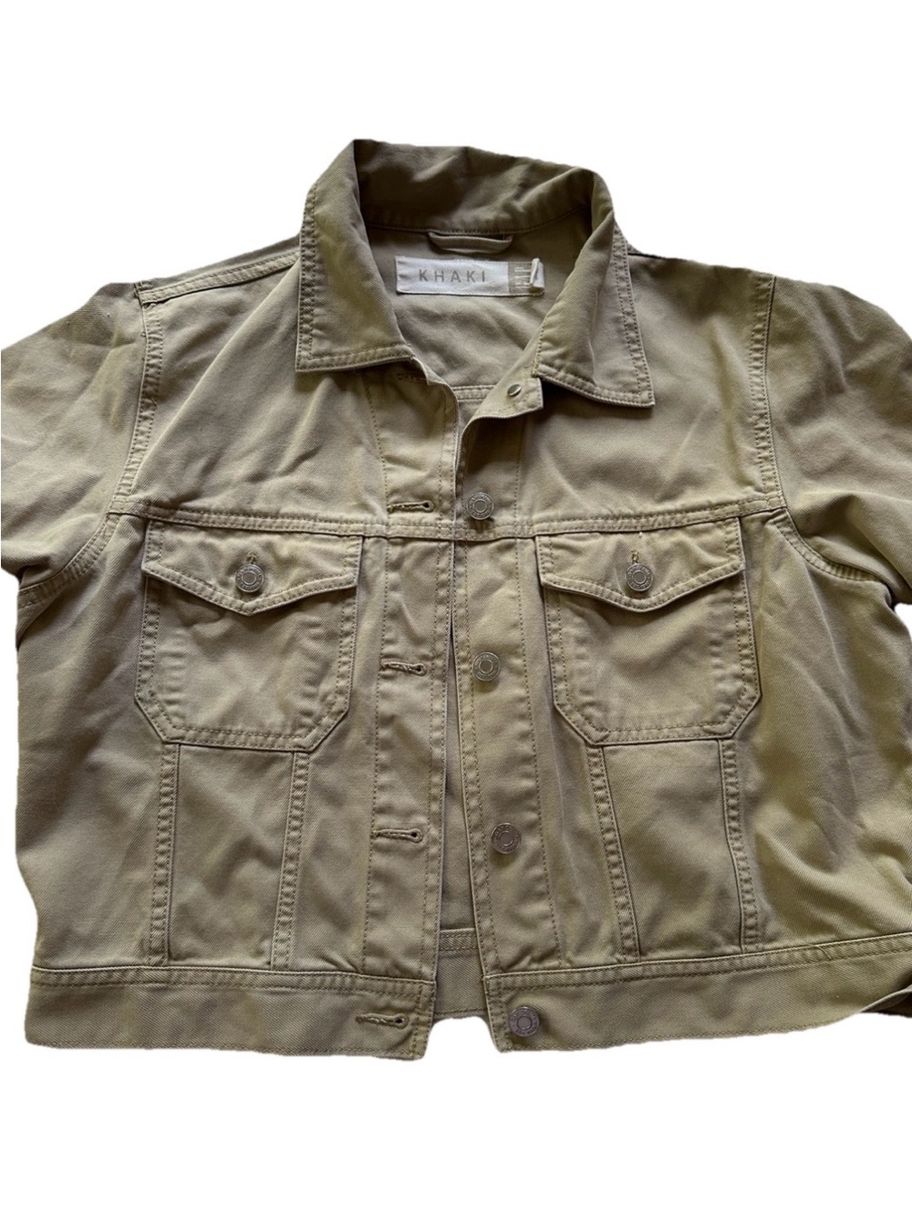 Gap KHAKI Women's Cropped Denim Short Sleeve Jacket Size Medium Button Front